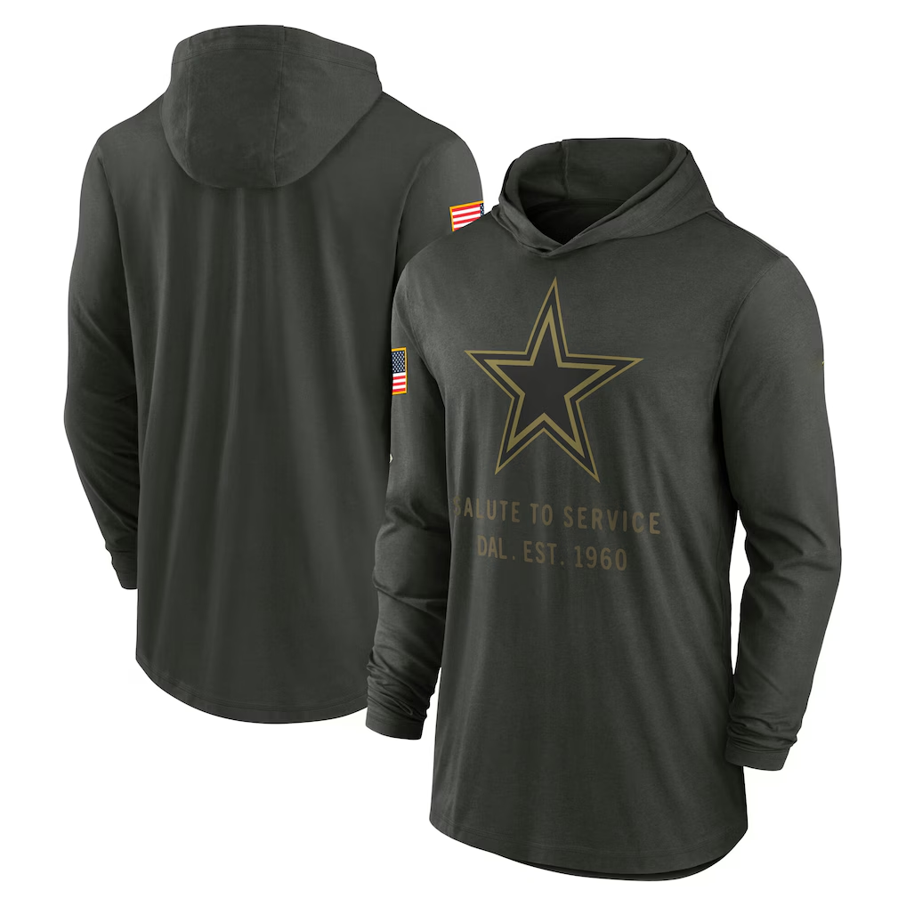 Men's Dallas Cowboys Forest Green 2025 Salute to Service Sideline Dri-FIT Lightweight Hooded Pullover football jersey product view 1