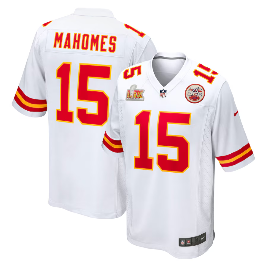 Men's Kansas City Chiefs Patrick Mahomes #15 White Super Bowl LIX Game Jersey1 football jersey product view 1