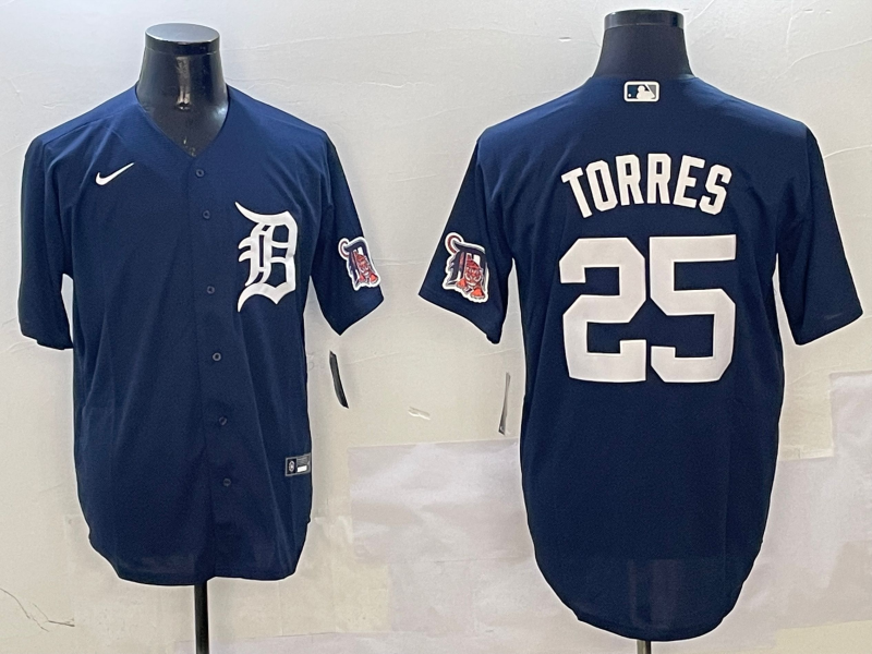Men's Detroit Tigers Gleyber Torres #25 Navy Replica Player Jersey baseball jersey product view 1