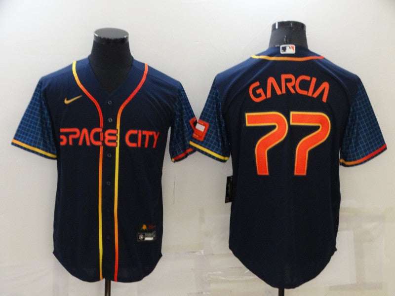 Men's Houston Astros Luis Garcia #77 Navy Space City Jersey1 baseball jersey product view 1