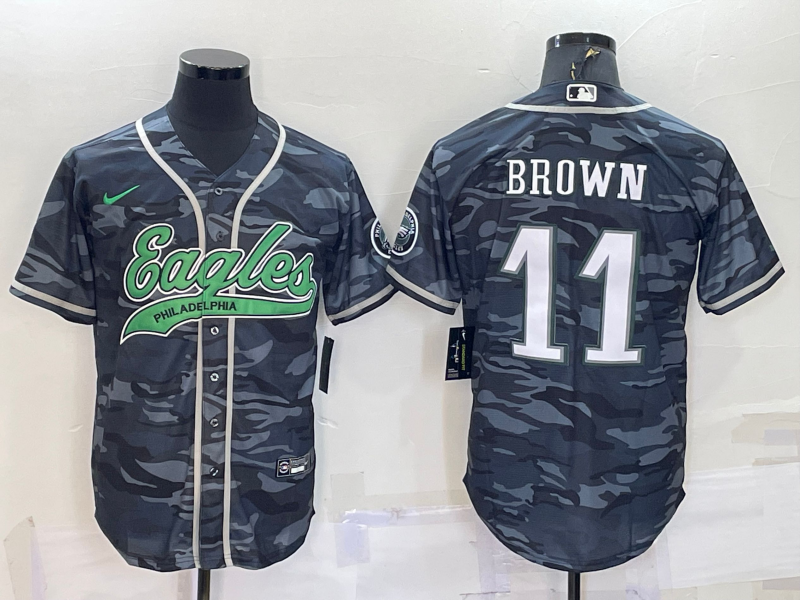 Men's Philadelphia Eagles A.J. Brown #11 Grey Camouflage Game Jersey1 Joint Edition football jersey product view 1