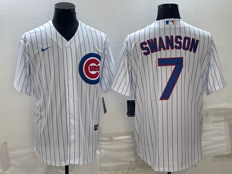 Men's Chicago Cubs Dansby Swanson White Home Replica Player Jersey1 baseball jersey product view 1
