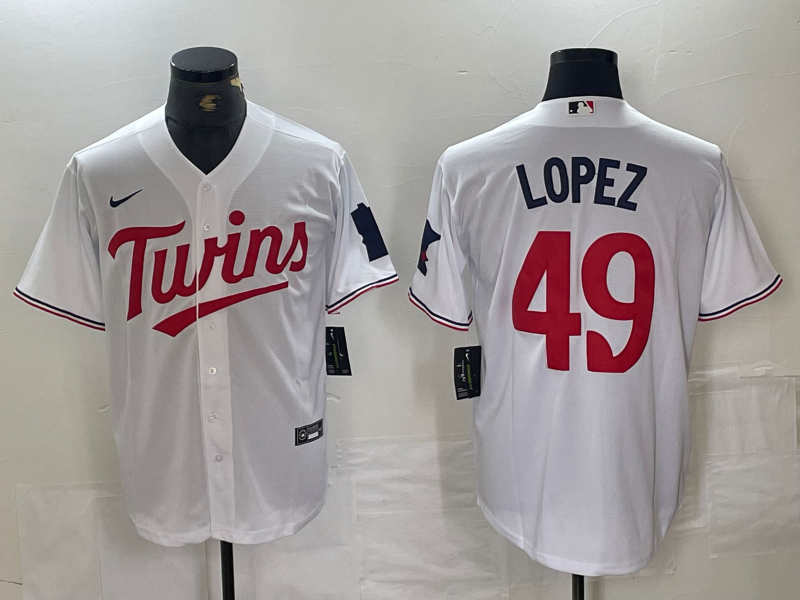 Men's Minnesota Twins Pablo Lopez #49 White Home Replica Player Jersey1 baseball jersey product view 1