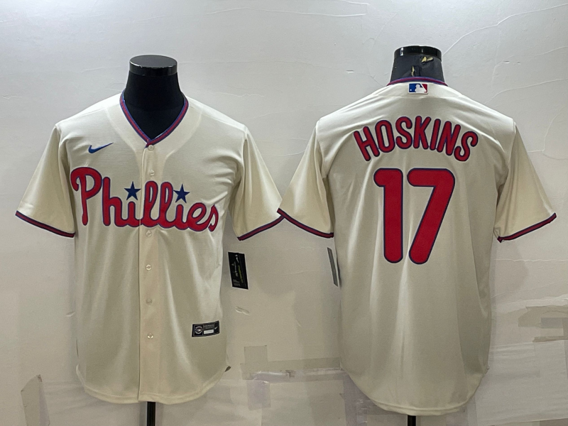 Men's Philadelphia Phillies Rhys Hoskins #17 Beige Replica Player Jersey1 baseball jersey product view 1