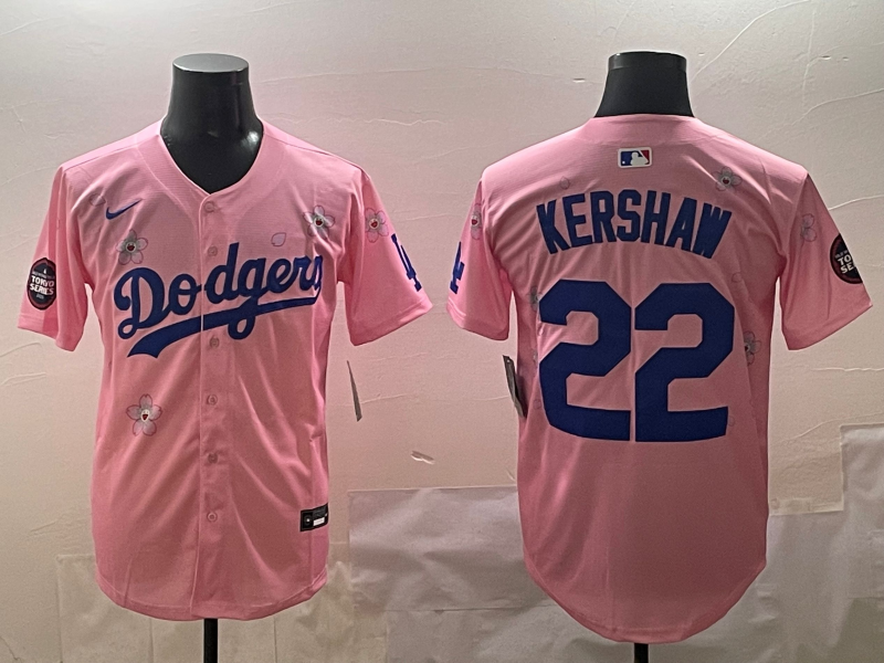 Men's Los Angeles Dodgers Clayton Kershaw #22 Pink Replica Player Jersey1 baseball jersey product view 1