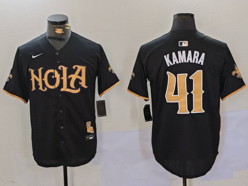 Men's New Orleans Saints Alvin Kamara #41 Black Replica Player Jersey1 football jersey product view 1