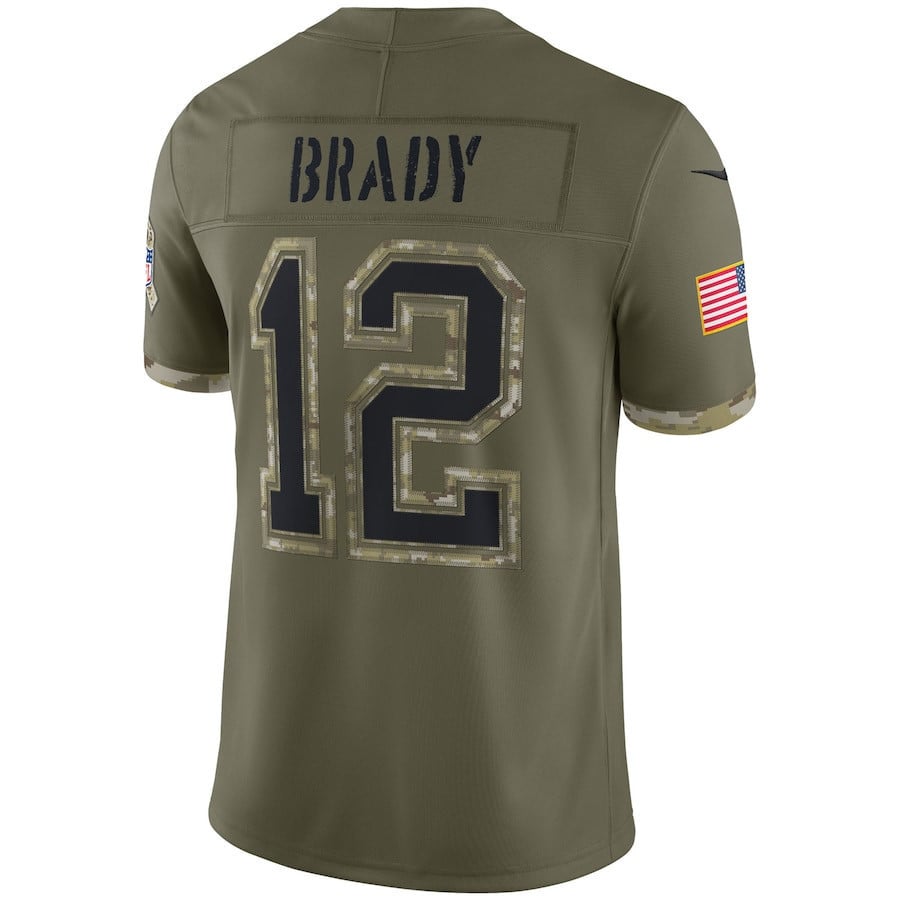 Tom Brady Tampa Bay Buccaneers 2022 Salute To Service Limited Jersey - Olive football jersey product view 3