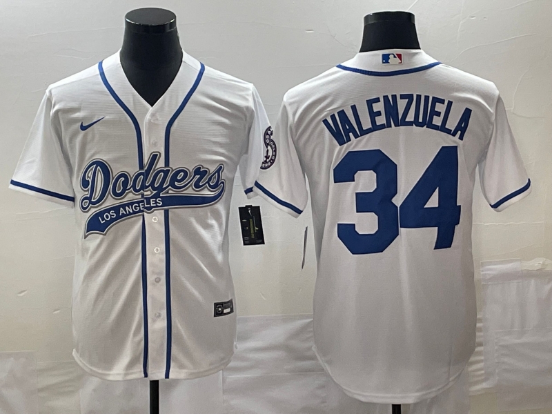 Men's Los Angeles Dodgers Fernando Valenzuela #34 White Player Jersey1 Joint Edition baseball jersey product view 1