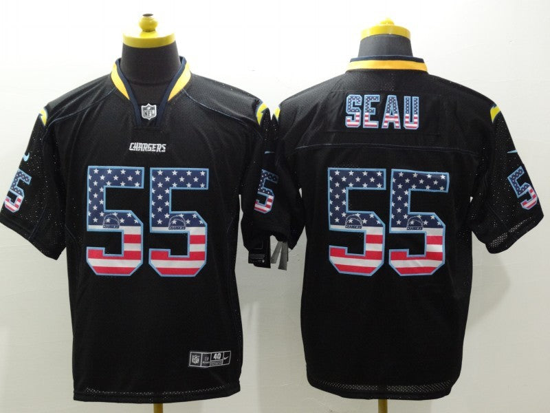 Men's Los Angeles Chargers Junior Seau #55 Black Game Jersey1 football jersey product view 1