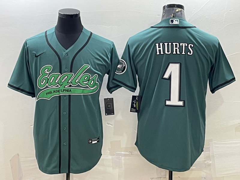 Men's Philadelphia Eagles Jalen Hurts #1 Midnight Green Game Jersey1 Joint Edition football jersey product view 1