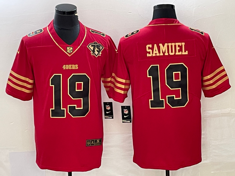 Men's San Francisco 49ers Deebo Samuel #19 Red 75th Anniversary Player Jersey1 football jersey product view 1