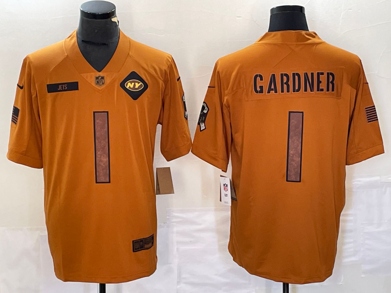 Men's New York Jets Ahmad Sauce Gardner #1 Brown 2023 Salute To Service Limited Jersey1 football jersey product view 1