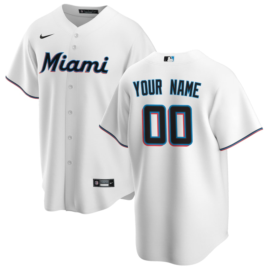 Men's Miami Marlins White Home Replica Custom Jersey1 baseball jersey product view 1