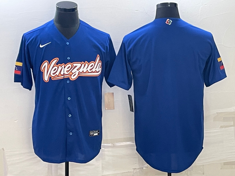 Men's 2023 World Baseball Classic Venezuela Blue Blank Jersey1 baseball jersey product view 1