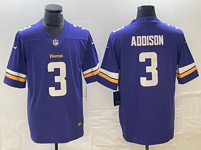 Men's Minnesota Vikings Jordan Addison #3 Purple 2023 NFL Draft First Round Pick Game Jersey1 football jersey product view 1