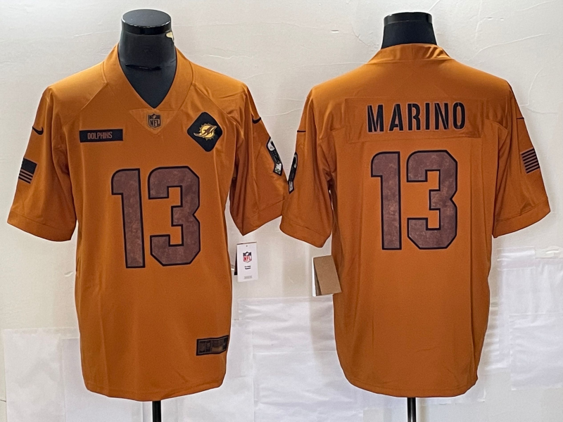 Men's Miami Dolphins Dan Marino #13 Brown 2023 Salute To Service Retired Player Limited Jersey1 football jersey product view 1