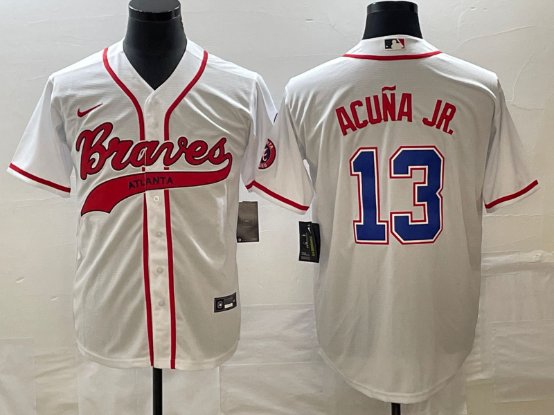 Men's Atlanta Braves Ronald Acuna Jr. #13 White Replica Player Jersey1 Joint Edition baseball jersey product view 1