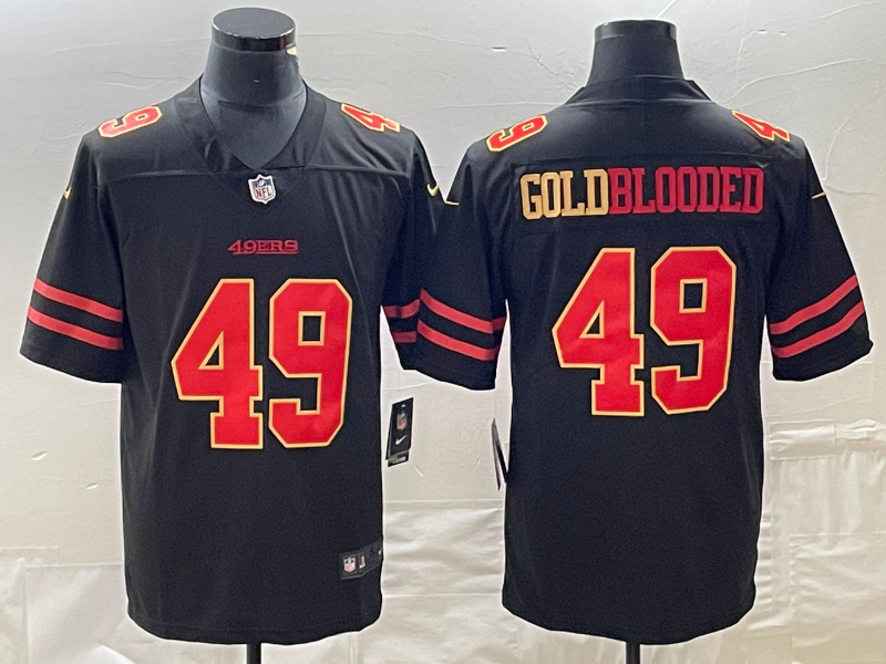 Men's San Francisco 49ers Gold Blooded #49 Black Game Jersey1 football jersey product view 1