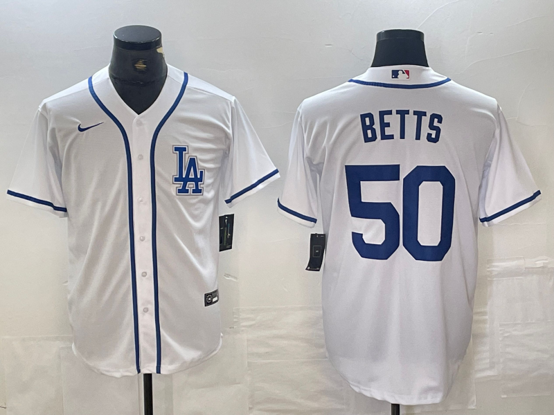Men's Los Angeles Dodgers Mookie Betts #50 White Limited Player Jersey1 baseball jersey product view 1