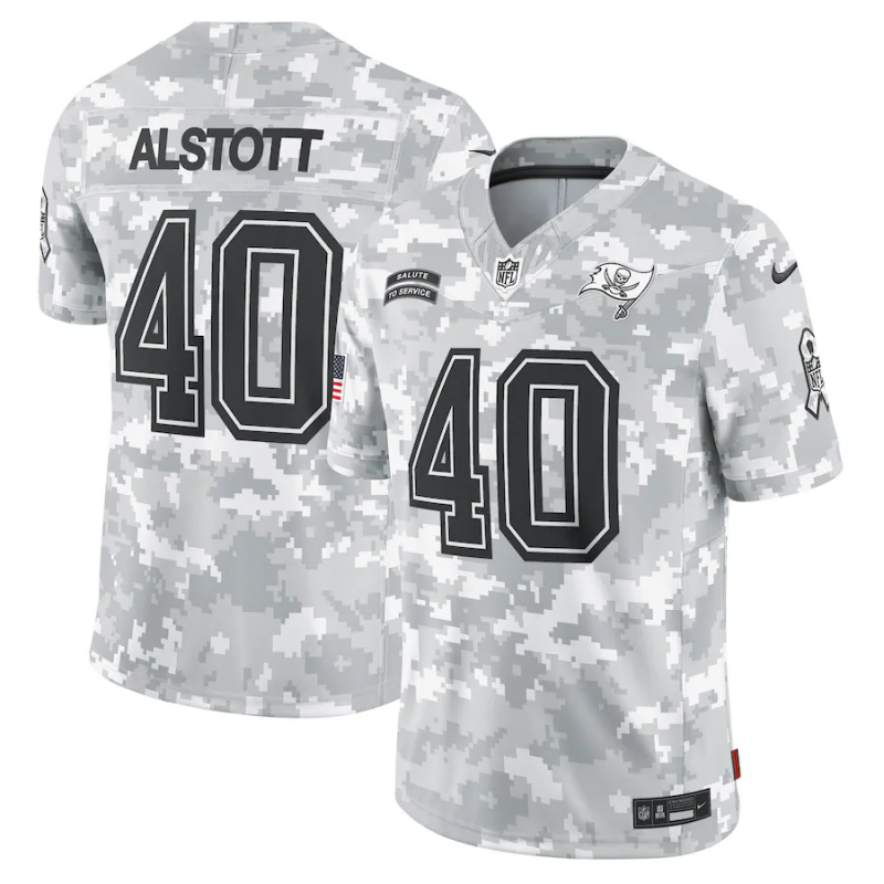 Men's Tampa Bay Buccaneers Mike Alstott #40 Arctic Camo 2024 Salute to Service Retired Player Limited Jersey1 football jersey product view 1