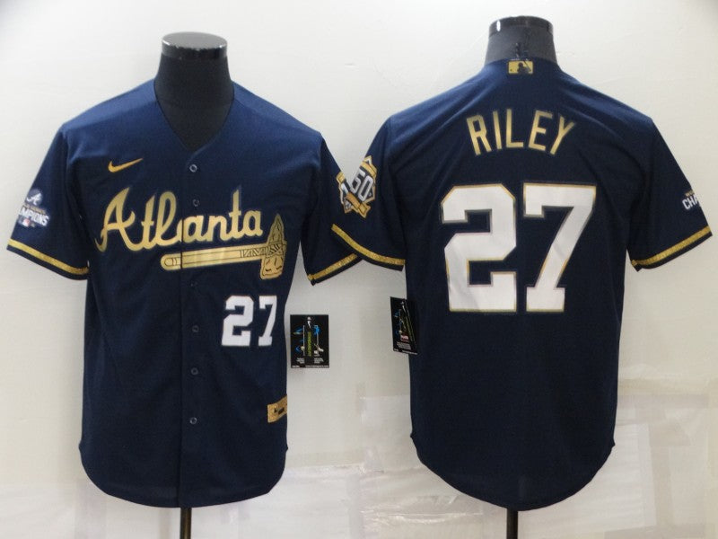 Men's Atlanta Braves Austin Riley #27 Navy Fashion Stitched Jersey1 baseball jersey product view 1