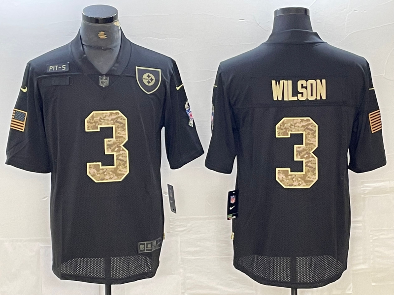 Men's Pittsburgh Steelers Russell Wilson #3 Black Team Game Jersey1 football jersey product view 1