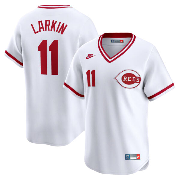 Barry Larkin Cincinnati Reds Throwback Jersey - White baseball jersey product view 1
