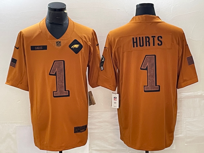 Men's Philadelphia Eagles Jalen Hurts #1 Brown 2023 Salute To Service Limited Jersey1 football jersey product view 1