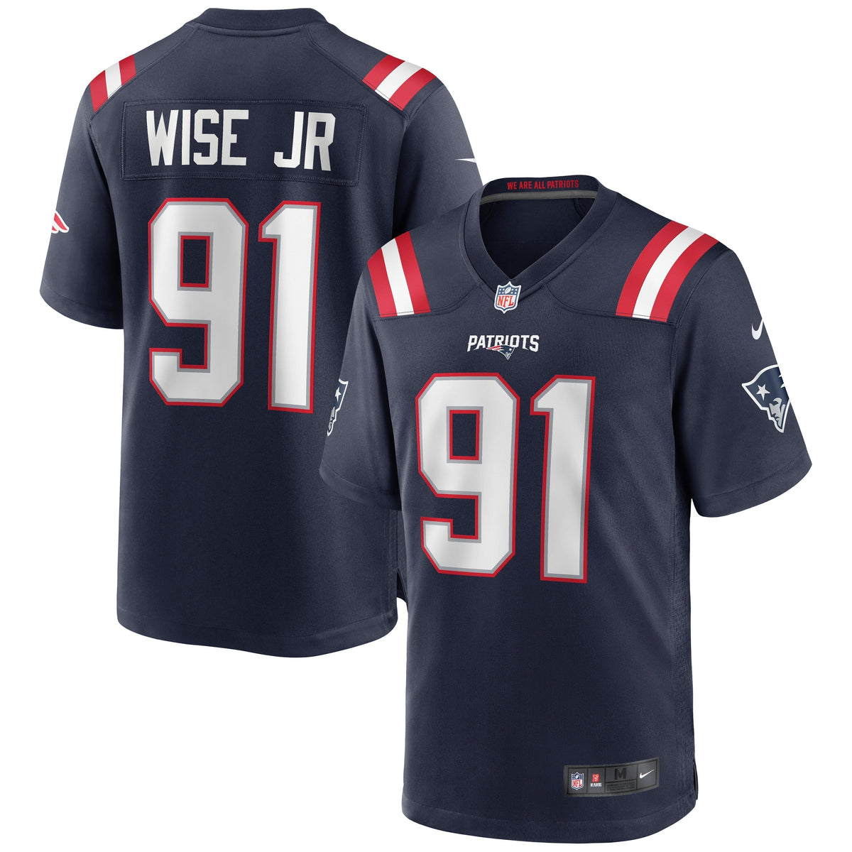 Deatrich Wise Jr. New England Patriots Nike Game Jersey - Navy football jersey product view 1