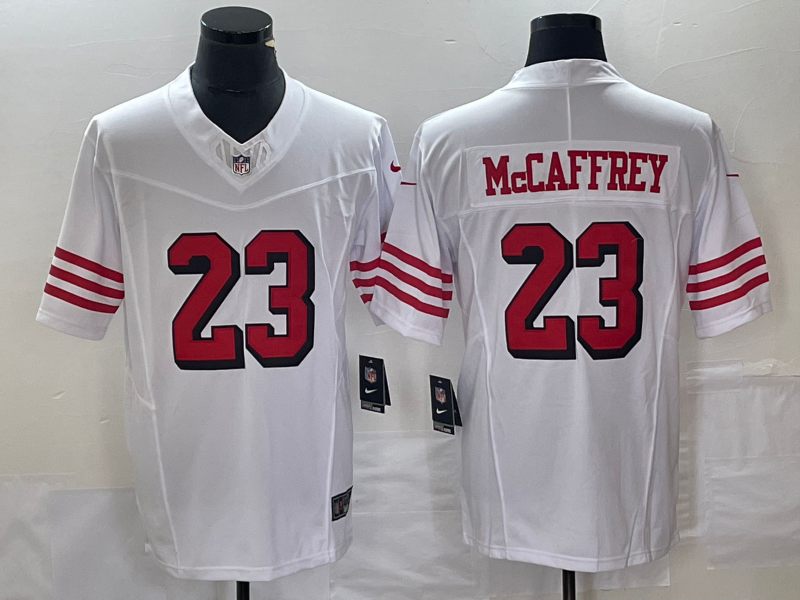Men's San Francisco 49ers Christian McCaffrey #23 White Game Jersey1 football jersey product view 1