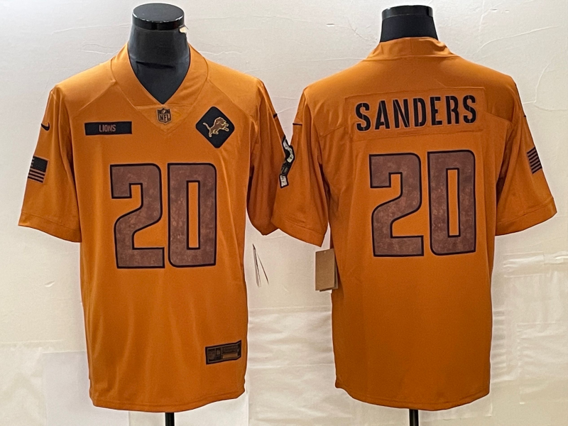 Men's Detroit Lions Barry Sanders #20 Brown 2023 Salute To Service Retired Player Limited Jersey1 football jersey product view 1