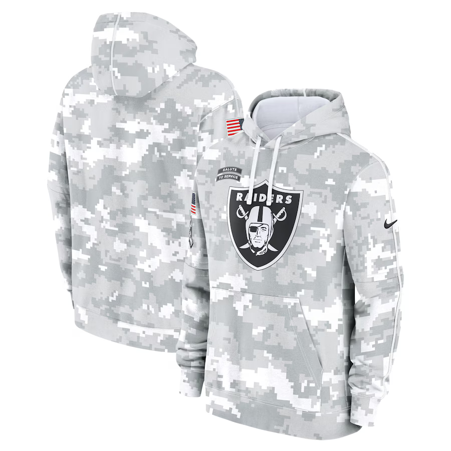 Men's Las Vegas Raiders Arctic Camo 2024 Salute to Service Club Fleece Pullover Hoodie1 football jersey product view 1