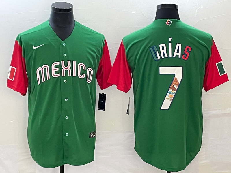 Men's 2023 World Baseball Classic #7 Julio Urias Mexico Green Player Jersey1 baseball jersey product view 1