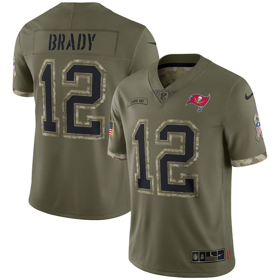 Tom Brady Tampa Bay Buccaneers 2022 Salute To Service Limited Jersey - Olive football jersey product view 1