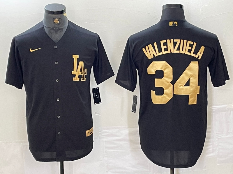 Men's Los Angeles Dodgers Fernando Valenzuela #34 Black Limited Player Jersey1 baseball jersey product view 1