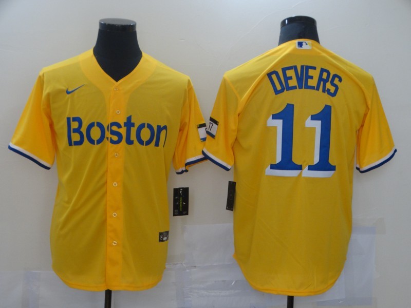 Men's Boston Red Sox Rafael Devers #11 Yellow Replica Baseball Jersey1 baseball jersey product view 1