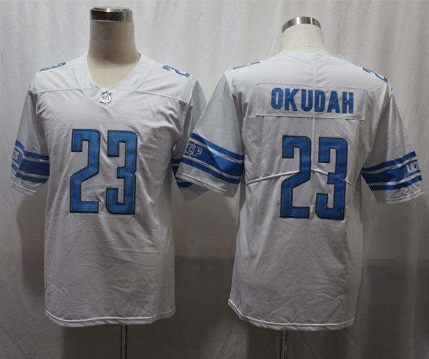 Men's Detroit Lions Jeff Okudah #23 White Game Jersey1 football jersey product view 1