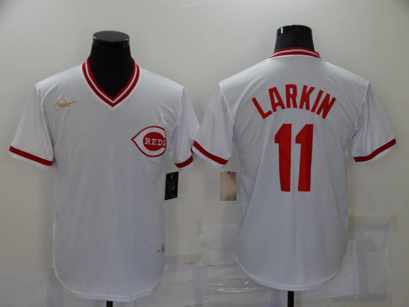 Men's Cincinnati Reds Barry Larkin #11 White Replica Baseball Jersey baseball jersey product view 1