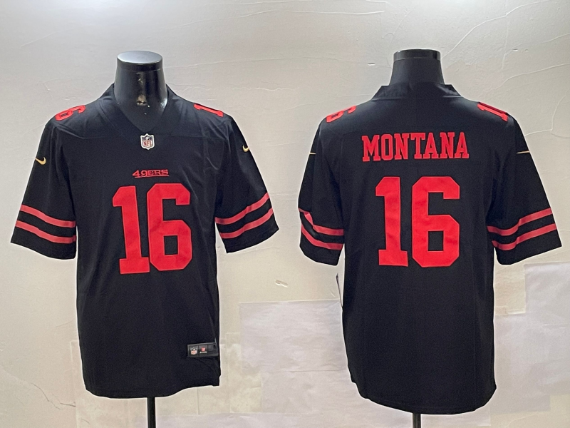 Men's San Francisco 49ers Joe Montana #16 Black Game Jersey1 football jersey product view 1