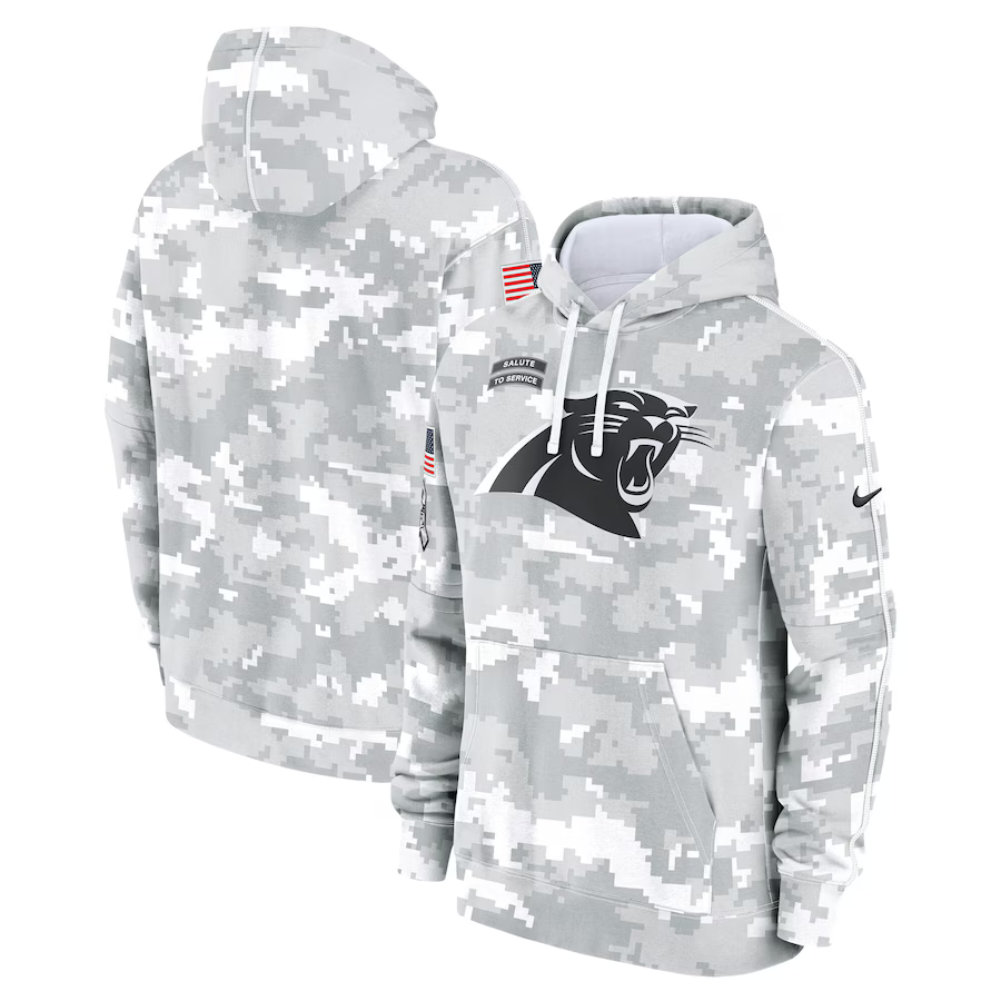 Men's Carolina Panthers Arctic Camo 2024 Salute to Service Club Fleece Pullover Hoodie1 football jersey product view 1