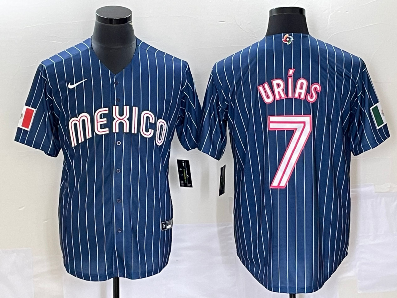 Men's 2023 World Baseball Classic #7 Julio Urias Mexico Navy Jersey1 baseball jersey product view 1