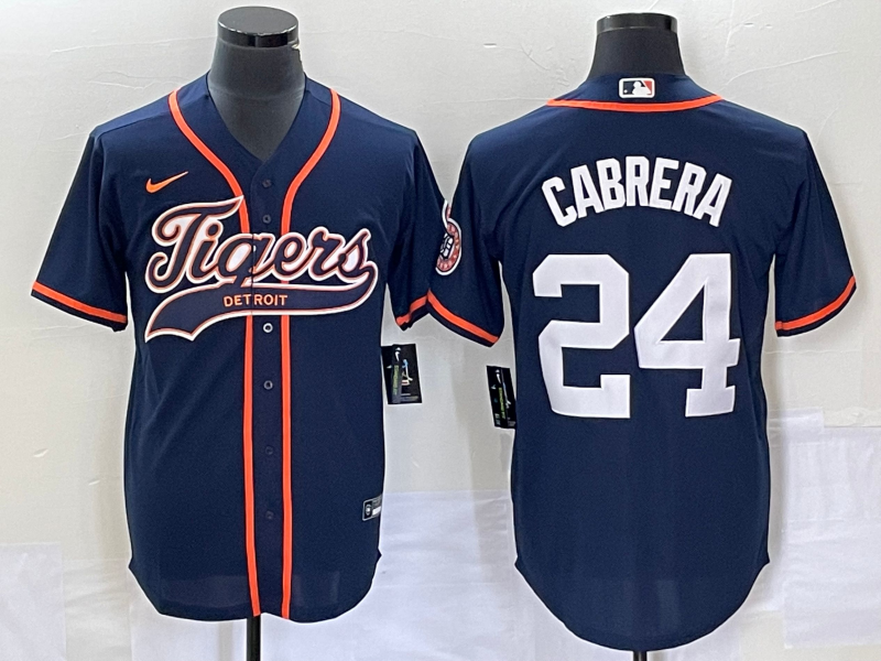 Men's Detroit Tigers Miguel Cabrera #24 Navy Replica Player Jersey Joint Edition baseball jersey product view 1