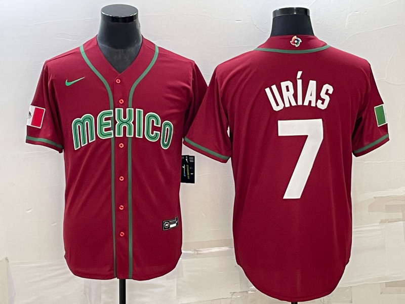 Men's 2023 World Baseball Classic #7 Julio Urias Mexico Red Jersey1 baseball jersey product view 1