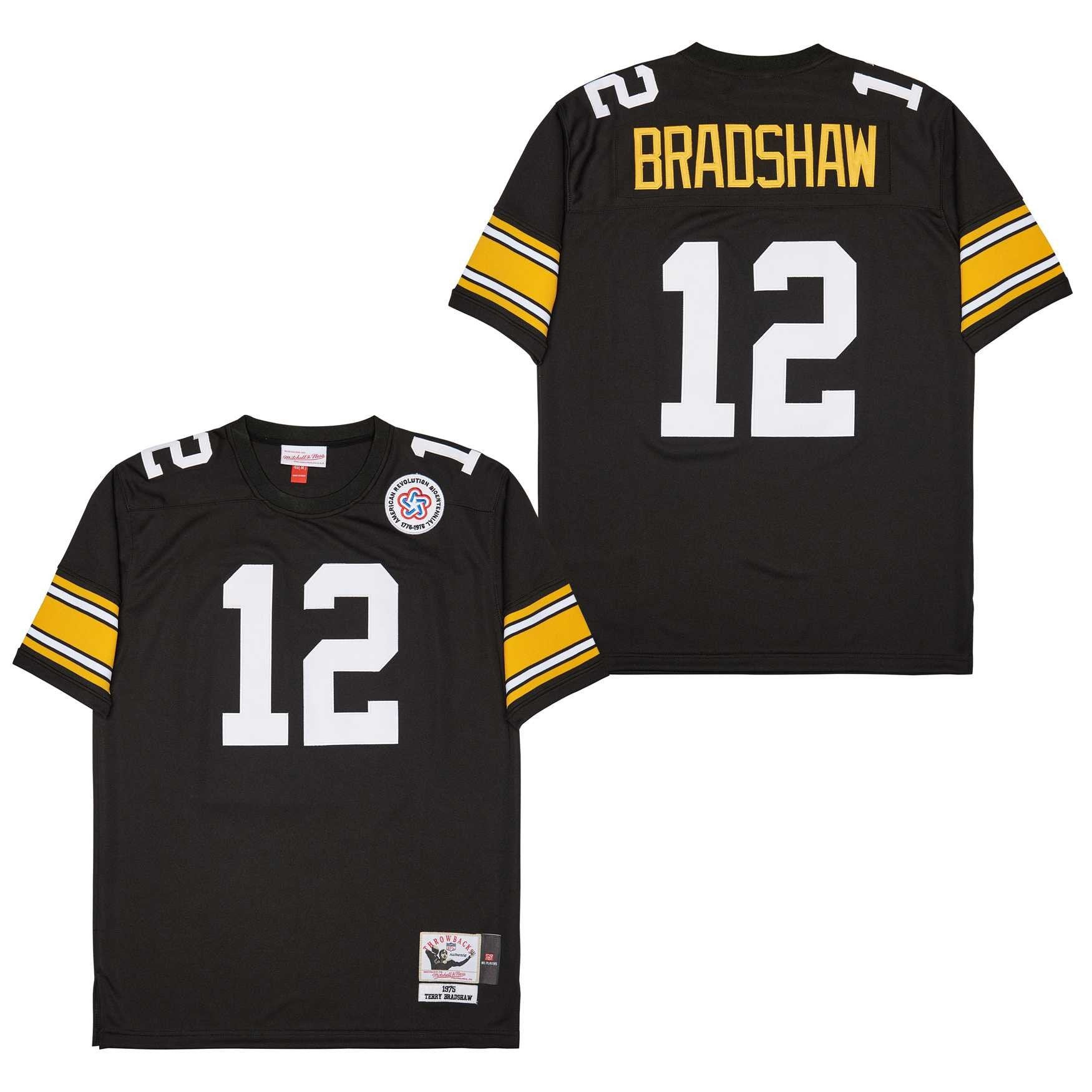 Terry Bradshaw 12 Pittsburgh Steelers Retro Throwback Men Jersey - Black football jersey product view 1