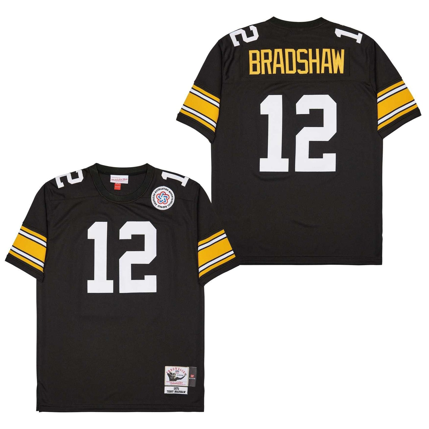Terry Bradshaw 12 Pittsburgh Steelers Retro Throwback Men Jersey - Black football jersey product view 1