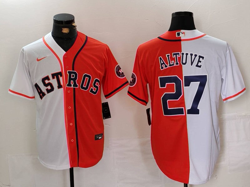 Men's Houston Astros Jose Altuve #27 White/Orange Limited Player Jersey1 baseball jersey product view 1