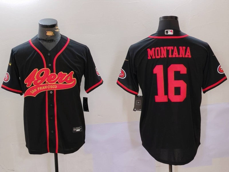Men's San Francisco 49ers Joe Montana #16 Black Replica Player Jersey1 football jersey product view 1