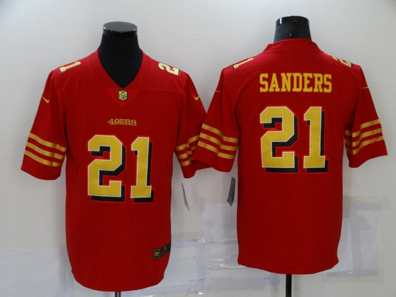 Men's San Francisco 49ers Deion Sanders #21 Red Player Game Jersey1 football jersey product view 1