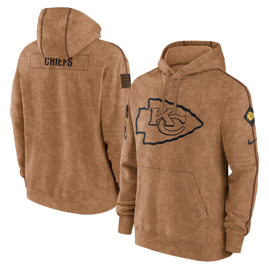 Men's Kansas City Chiefs Brown 2023 Salute To Service Club Pullover Hoodie1 football jersey product view 1