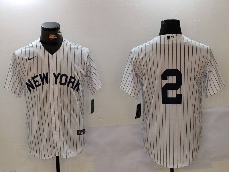 Men's New York Yankees Derek Jeter #2 White Player Name Jersey1 baseball jersey product view 1